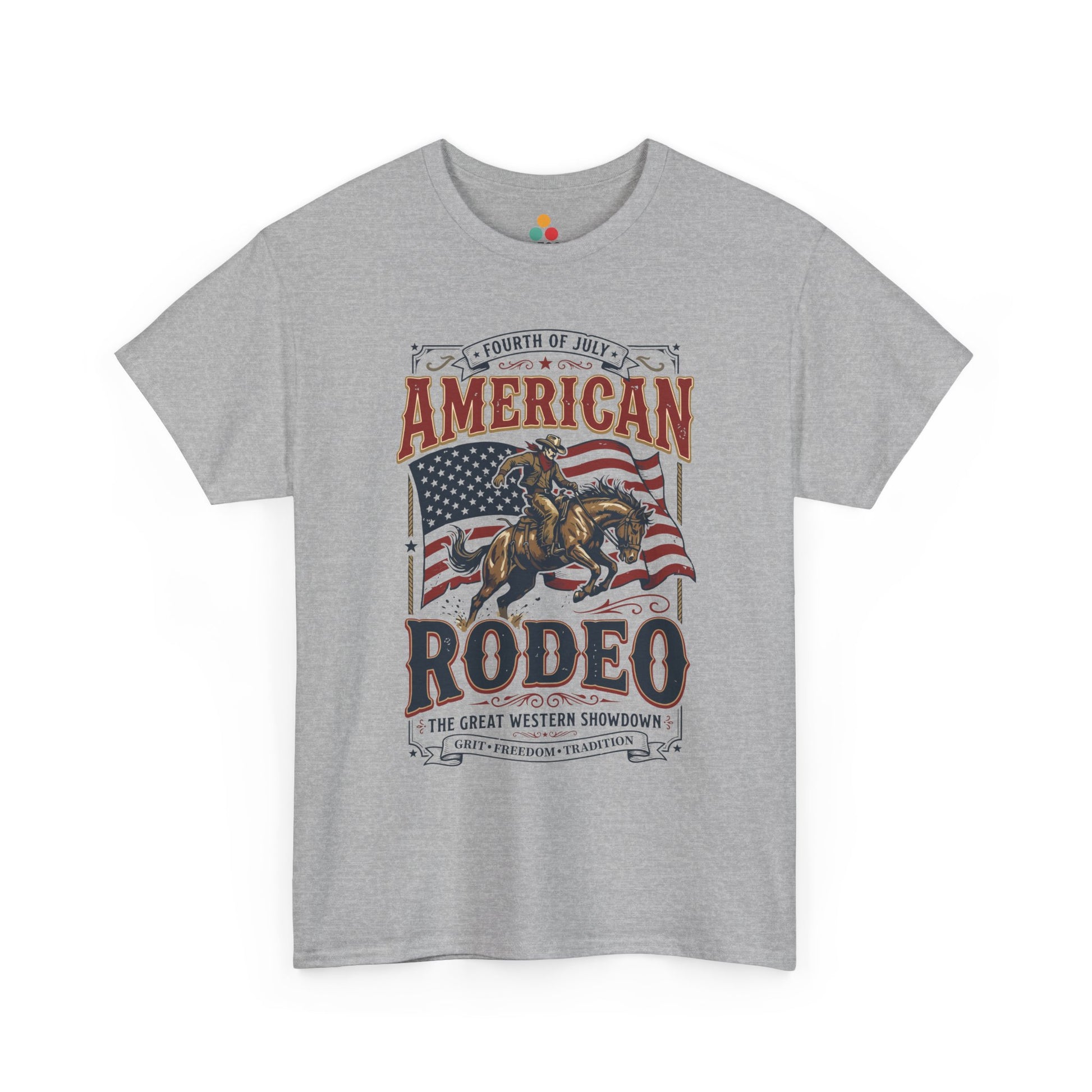 American Rodeo Heather Grey T-Shirt – 4th of July Western Graphic Tee | TEEZOCA 