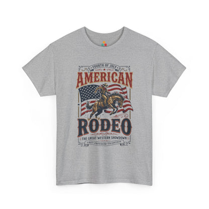 American Rodeo Heather Grey T-Shirt – 4th of July Western Graphic Tee | TEEZOCA 