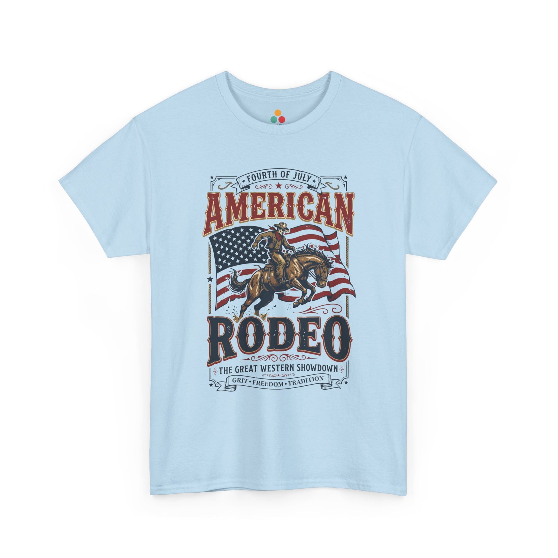 American Rodeo Light Blue T-Shirt – 4th of July Western Graphic Tee | TEEZOCA 