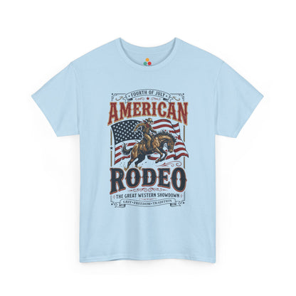 American Rodeo Light Blue T-Shirt – 4th of July Western Graphic Tee | TEEZOCA 
