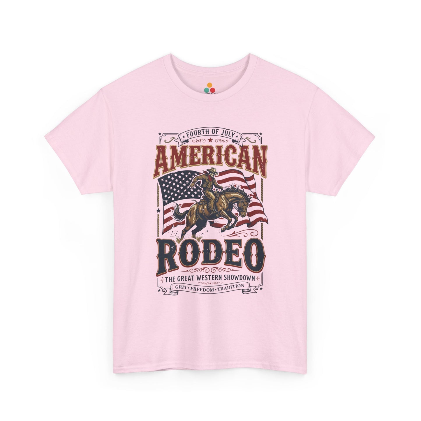 American Rodeo Light Pink T-Shirt – 4th of July Western Graphic Tee | TEEZOCA 
