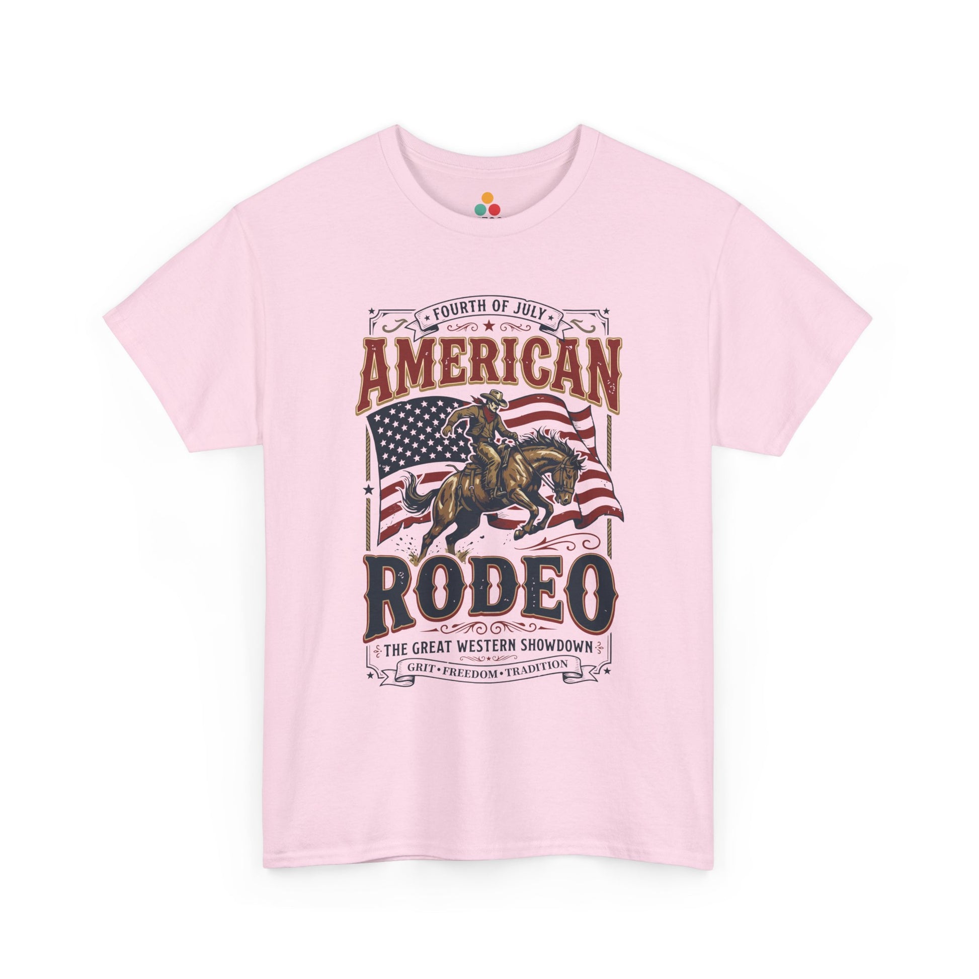 American Rodeo Light Pink T-Shirt – 4th of July Western Graphic Tee | TEEZOCA 
