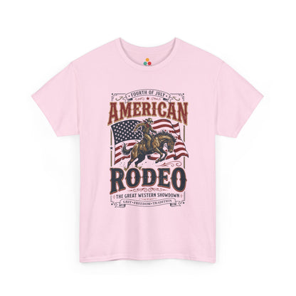 American Rodeo Light Pink T-Shirt – 4th of July Western Graphic Tee | TEEZOCA 