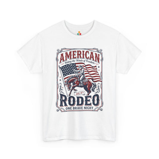 American Rodeo Patriotic White T-Shirt – Retro Western Gift for Cowboy or Cowgirl | TEEZOCA 