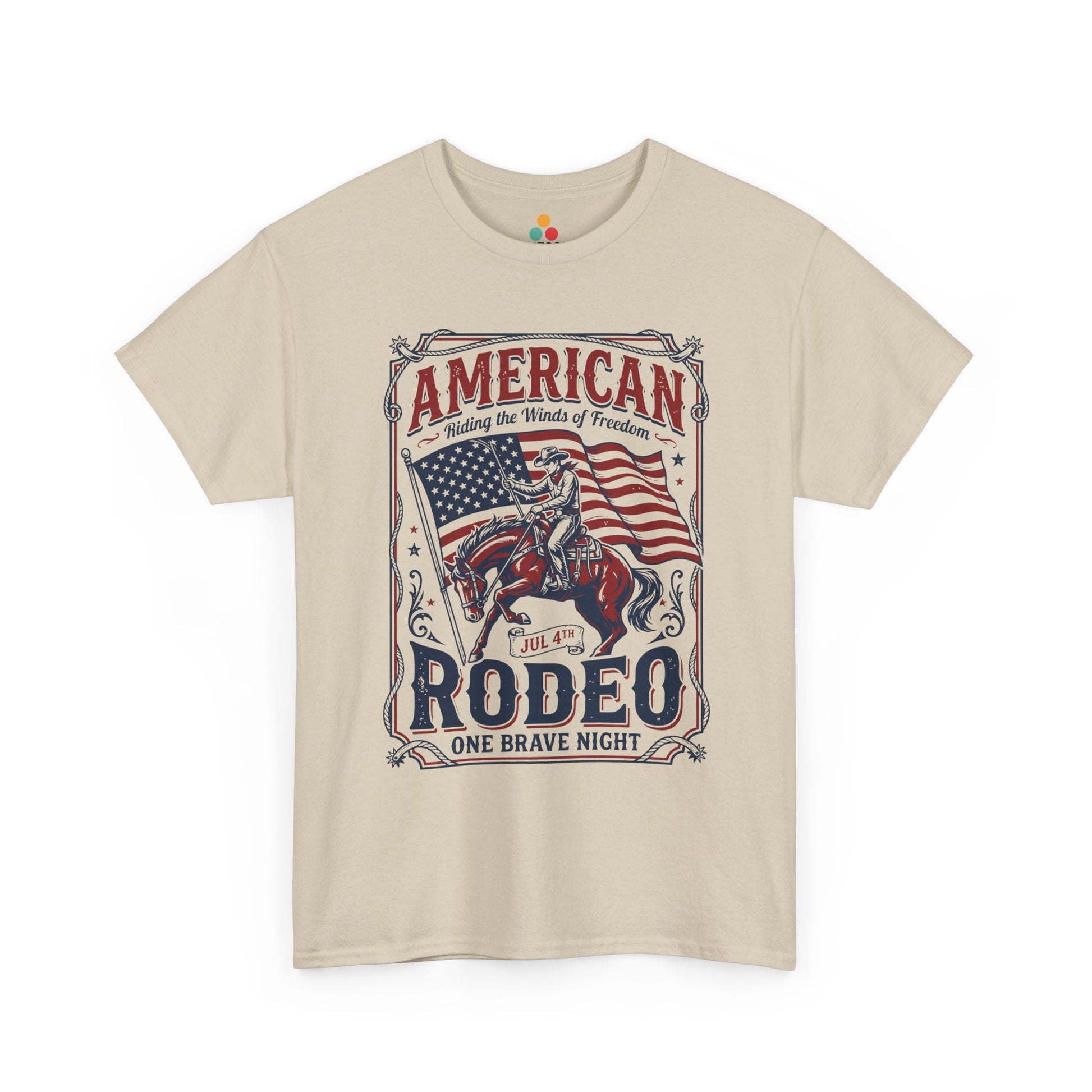 American Rodeo Patriotic beige T-Shirt – Retro Western Gift for Cowboy or Cowgirl | TEEZOCA 