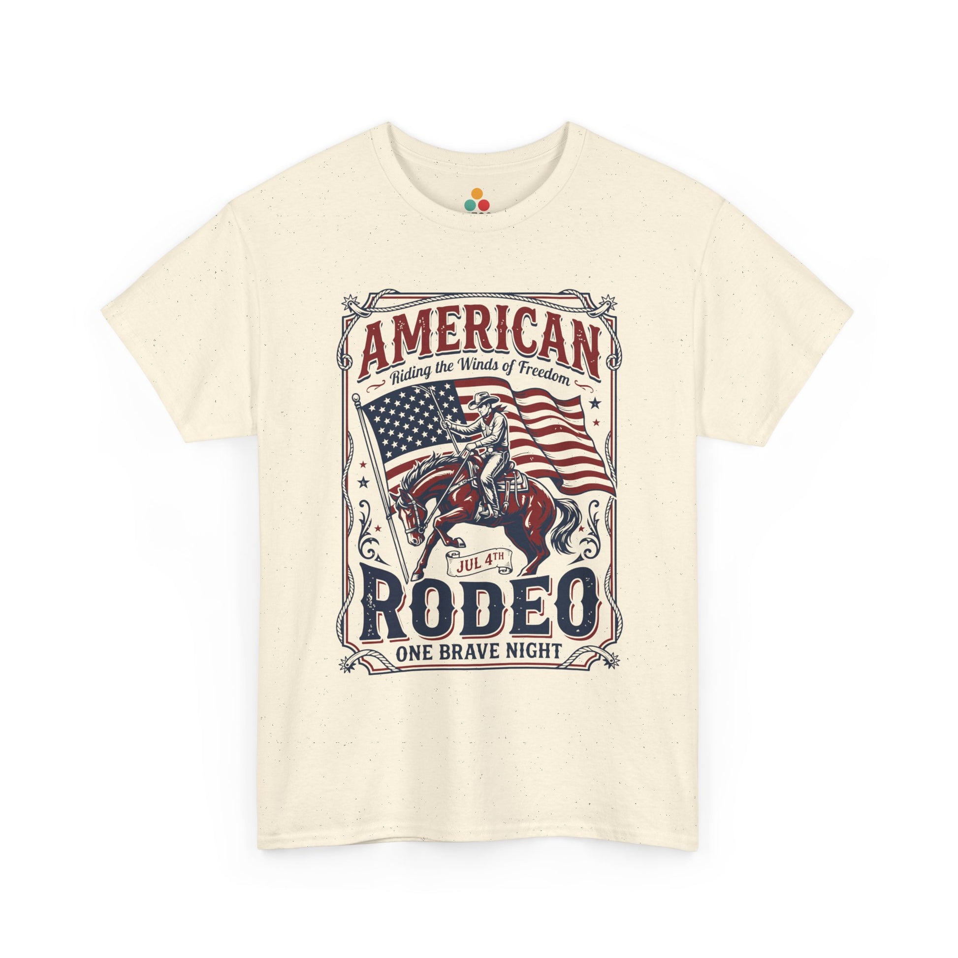 American Rodeo Patriotic cream T-Shirt – Retro Western Gift for Cowboy or Cowgirl | TEEZOCA 