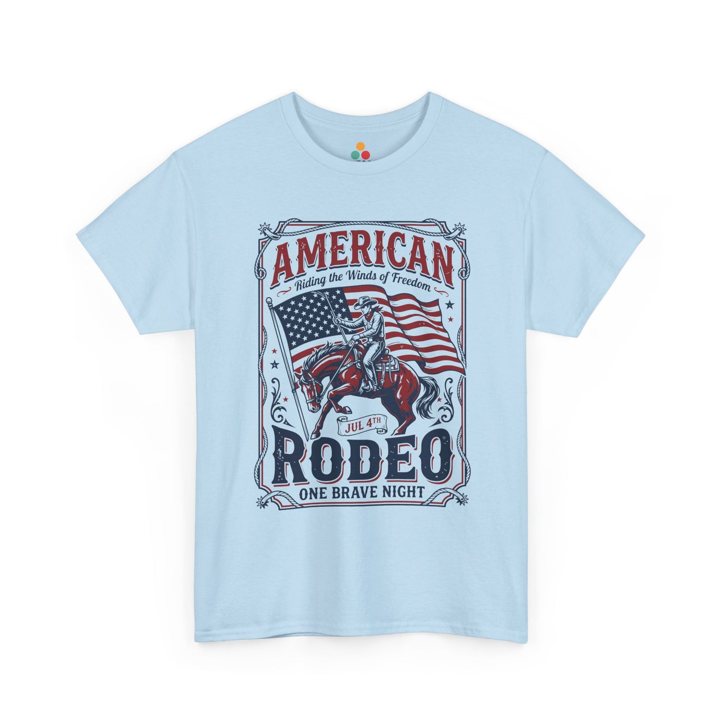 American Rodeo Patriotic light blue T-Shirt – Retro Western Gift for Cowboy or Cowgirl | TEEZOCA 