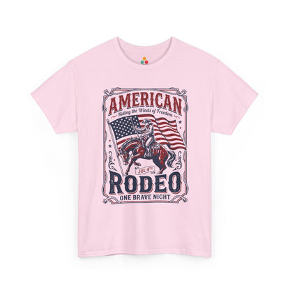 American Rodeo Patriotic soft pink T-Shirt – Retro Western Gift for Cowboy or Cowgirl | TEEZOCA 