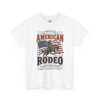 American Rodeo White T-Shirt – 4th of July Western Graphic Tee | TEEZOCA 