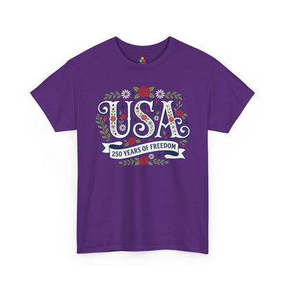 American flag shirt women style by TEEZOCA with floral patriotic details and 250th anniversary shirt meaning.
