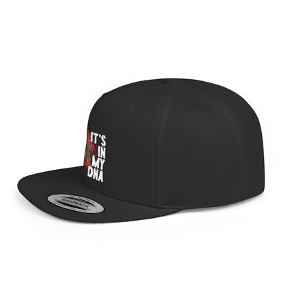 Angled perspective of the TEEZOCA black snapback cap highlighting the flat brim and embroidered patriotic Moroccan design.