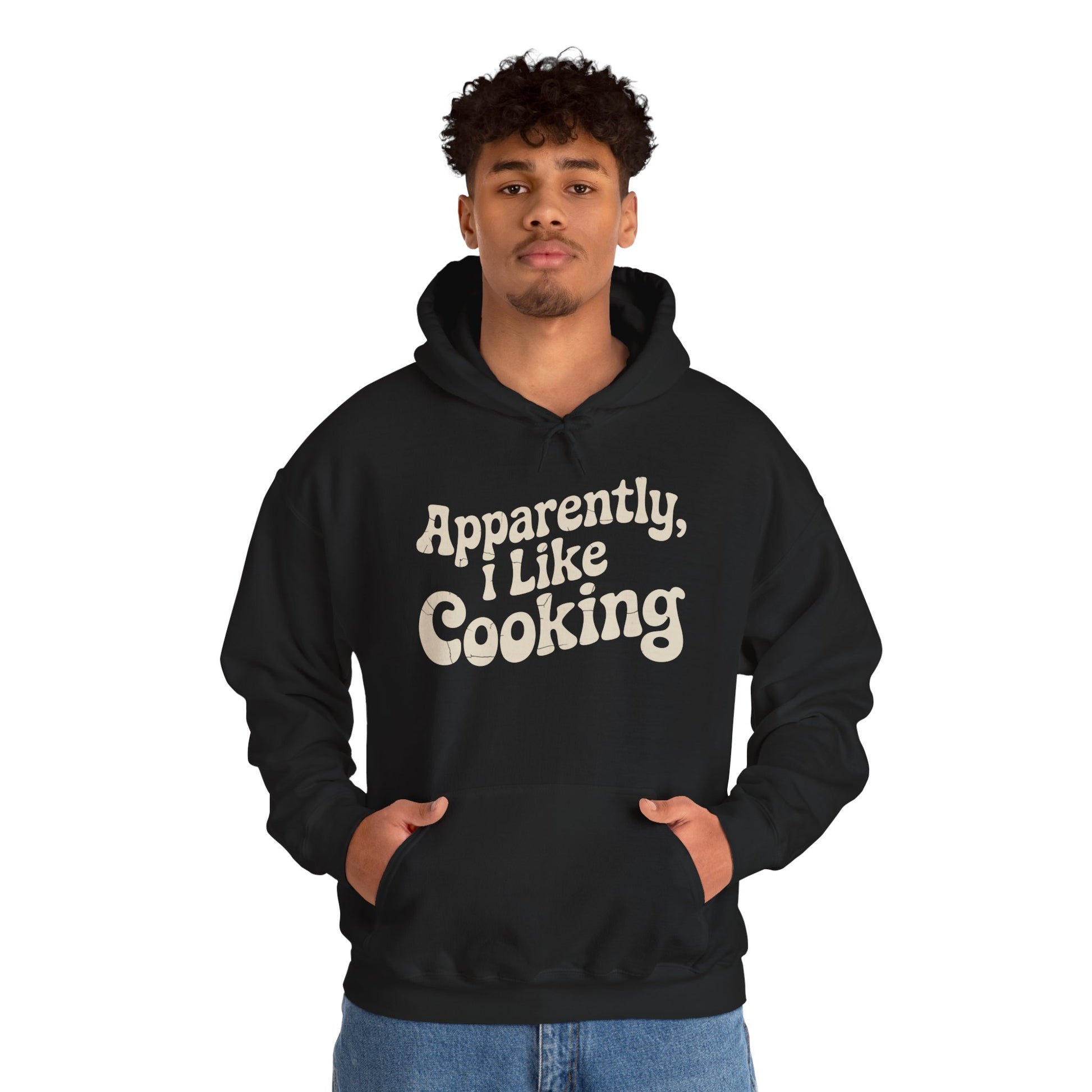 Apparently I Like Cooking Typography Unisex Heavy Blend Hoodie | TEEZOCA sarcastic quote graphic Unisex Heavy Blend Hoodie casual streetwear