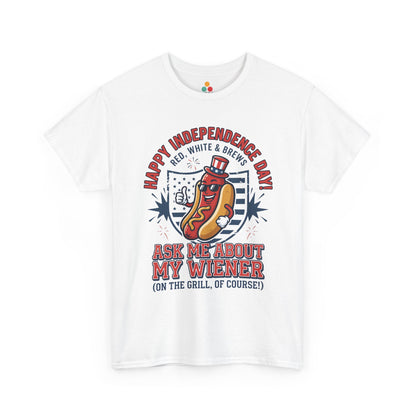 Ask Me About My Wiener Funny  T-Shirt – Retro Patriotic BBQ Gift for Men and Women | TEEZOCA 