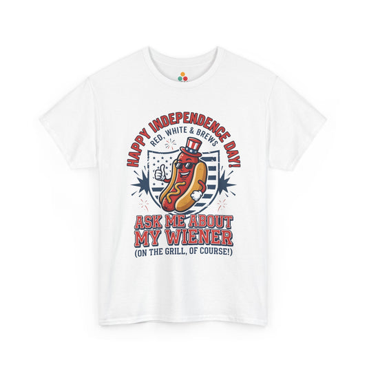Ask Me About My Wiener Funny  T-Shirt – Retro Patriotic BBQ Gift for Men and Women | TEEZOCA 