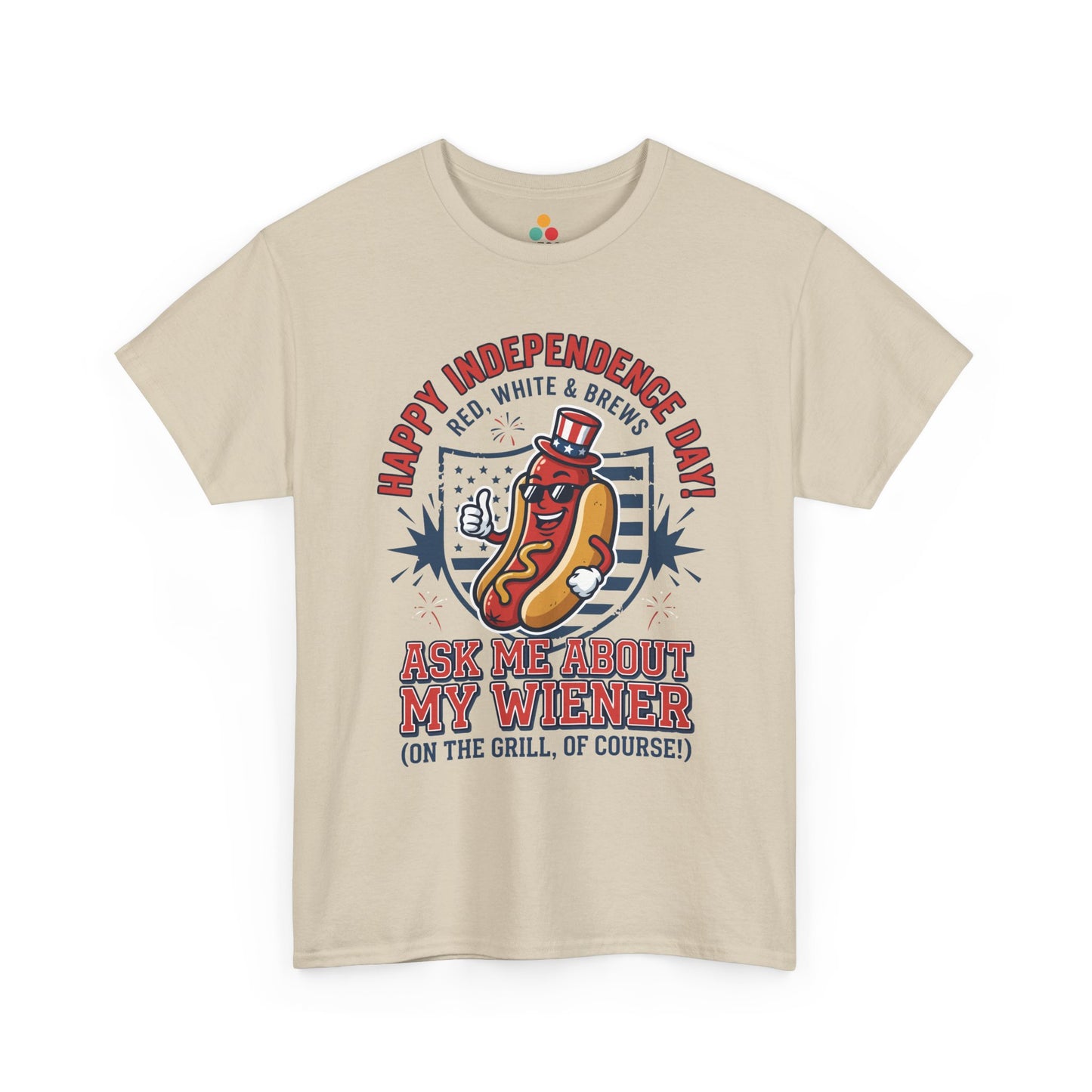Ask Me About My Wiener Funny oatmeal beige T-Shirt – Retro Patriotic BBQ Gift for Men and Women | TEEZOCA 