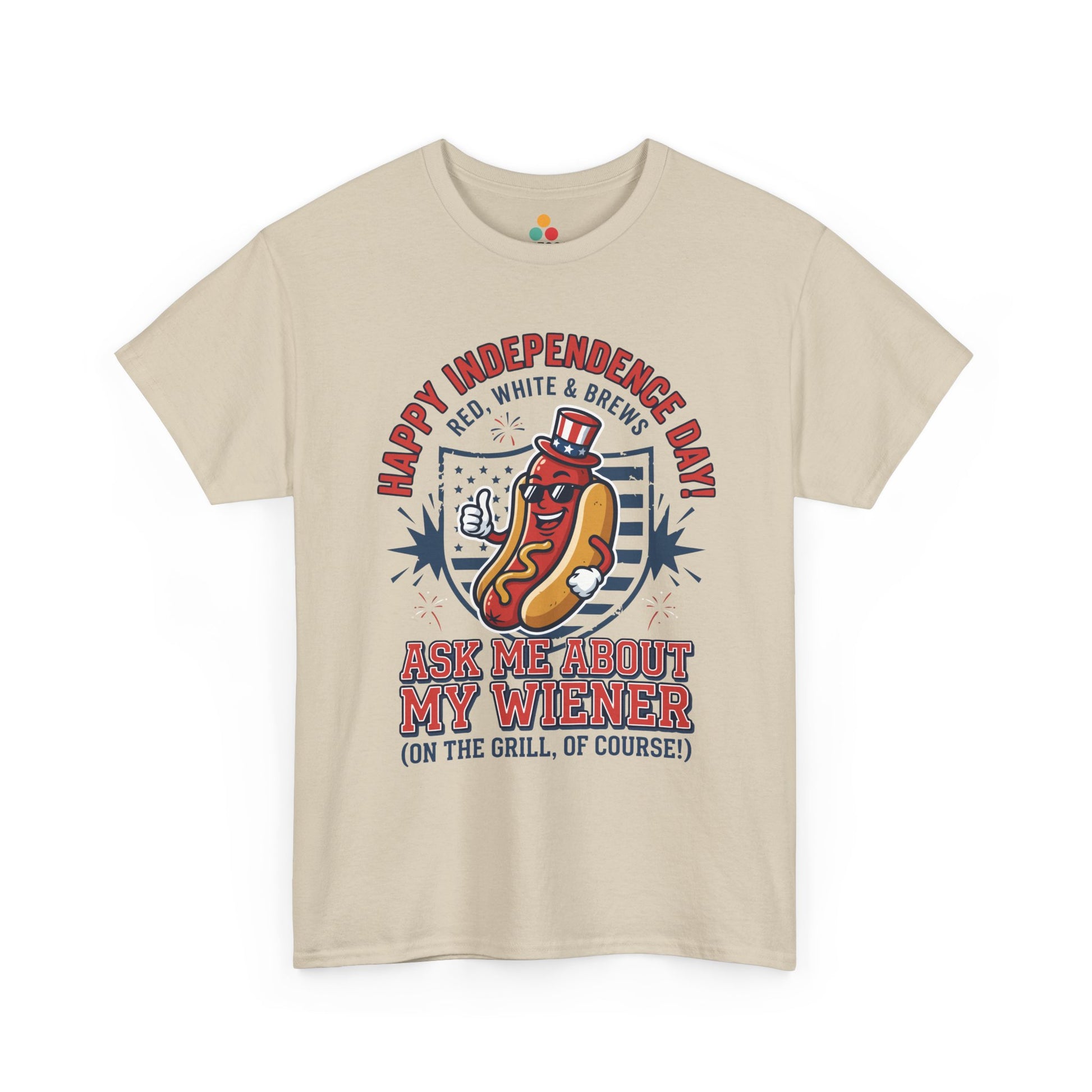 Ask Me About My Wiener Funny oatmeal beige T-Shirt – Retro Patriotic BBQ Gift for Men and Women | TEEZOCA 