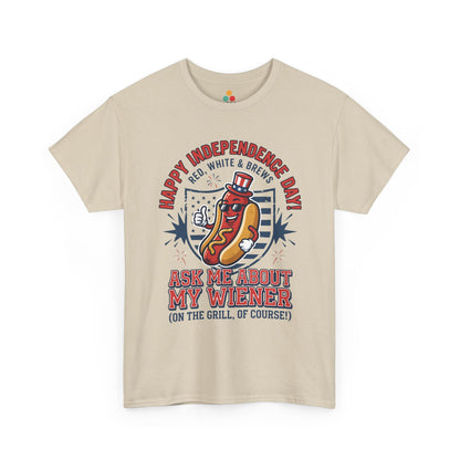 Ask Me About My Wiener Funny oatmeal beige T-Shirt – Retro Patriotic BBQ Gift for Men and Women | TEEZOCA 