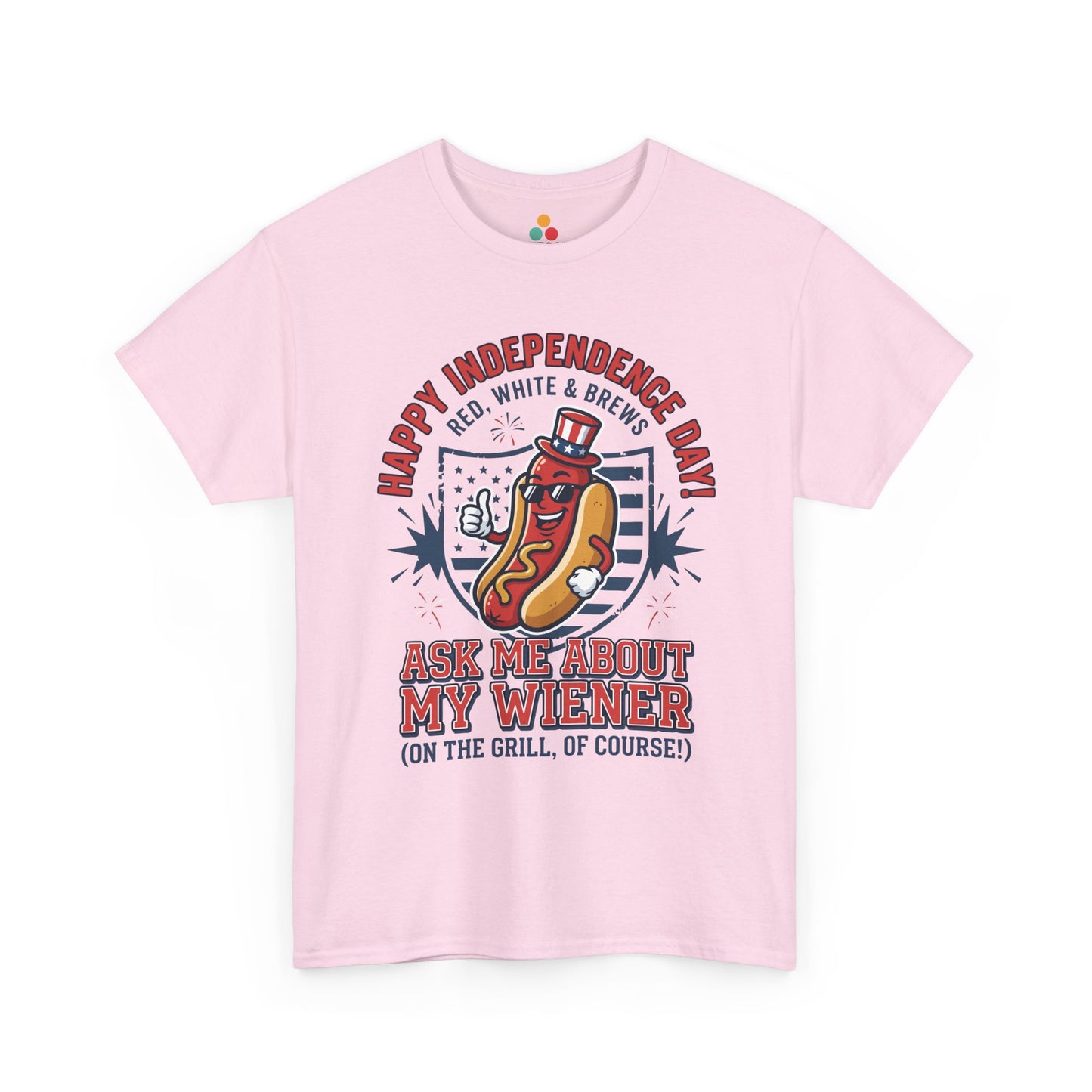 Ask Me About My Wiener Funny soft pink T-Shirt – Retro Patriotic BBQ Gift for Men and Women | TEEZOCA 
