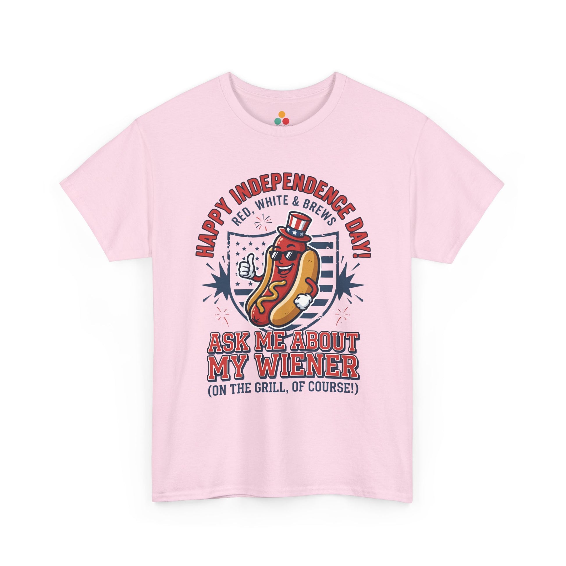 Ask Me About My Wiener Funny soft pink T-Shirt – Retro Patriotic BBQ Gift for Men and Women | TEEZOCA 