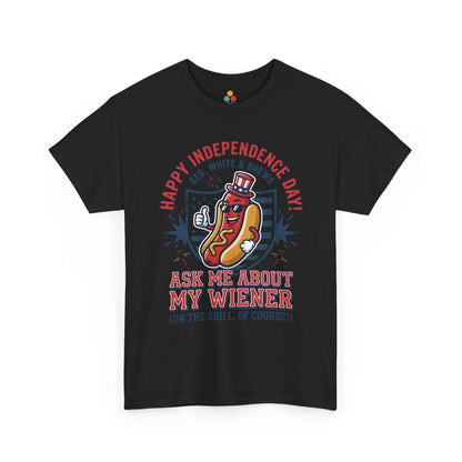 Ask Me About My Wiener Funny solid black T-Shirt – Retro Patriotic BBQ Gift for Men and Women | TEEZOCA 