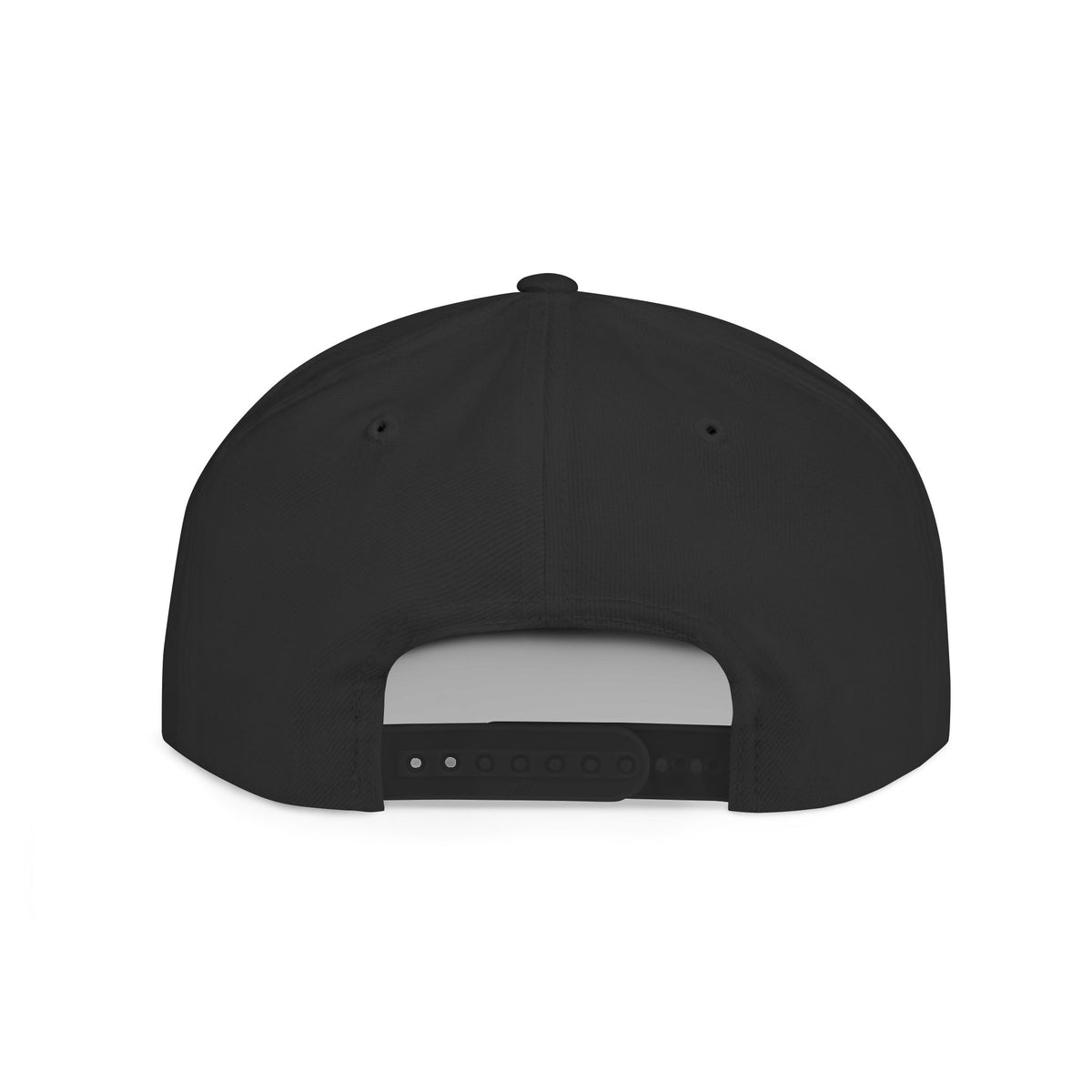 Back view of the TEEZOCA black adjustable snapback hat showing the plastic snap closure.