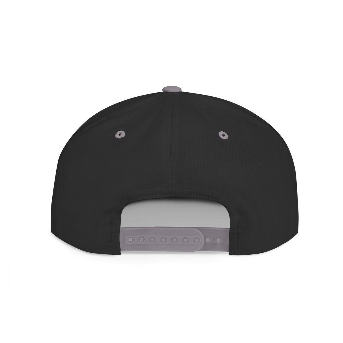 Back view of the TEEZOCA black and grey adjustable snapback hat showing the plastic snap closure.