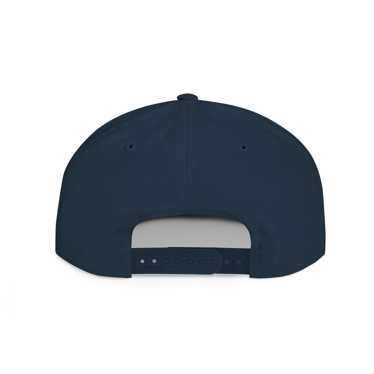 Back view of the TEEZOCA navy blue adjustable snapback hat showing the plastic snap closure.