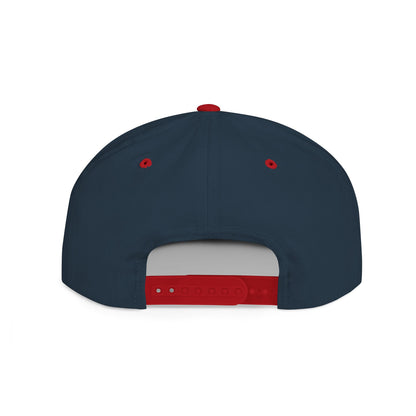 Back view of the TEEZOCA navy blue and red adjustable snapback hat showing the plastic snap closure.