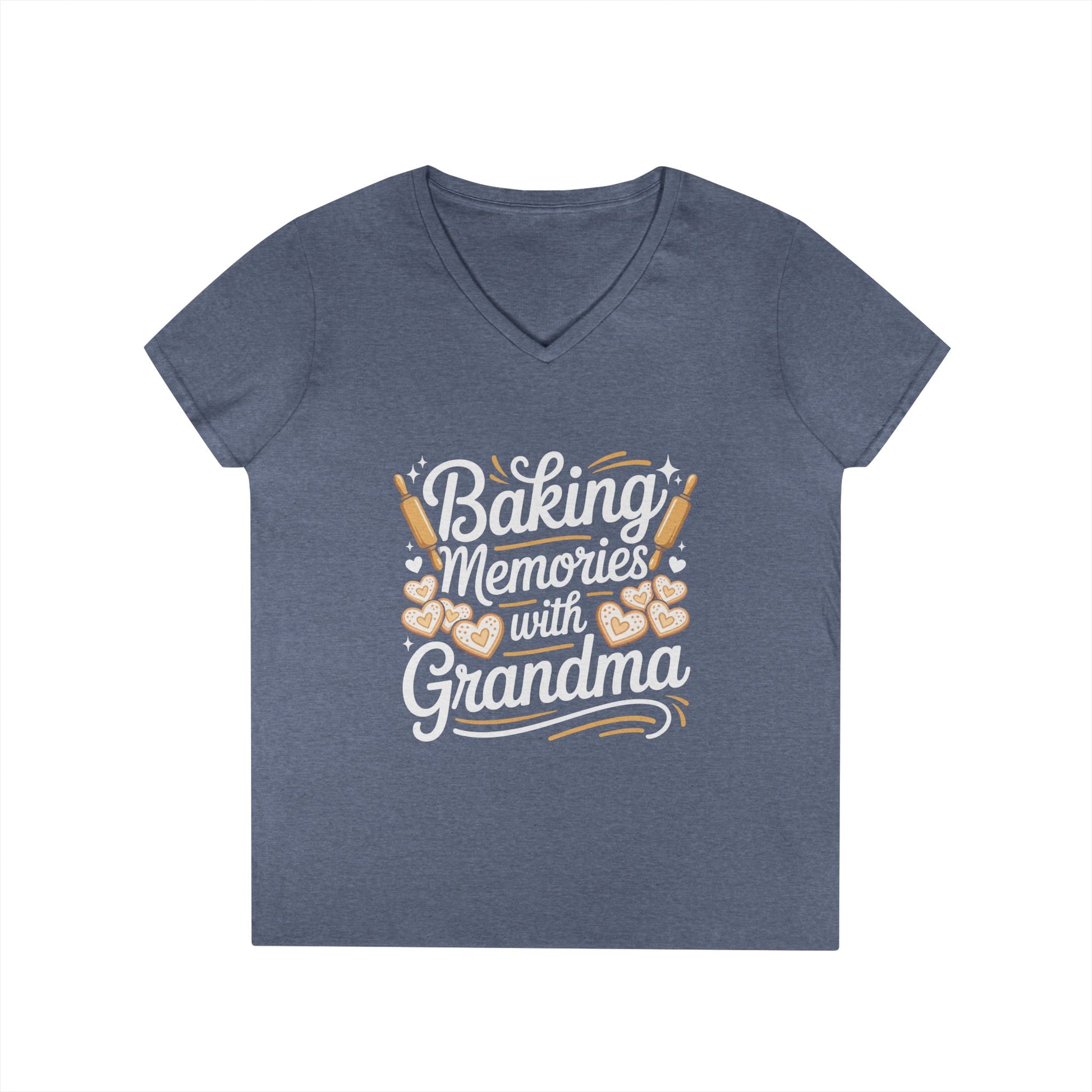 Baking Memories with Grandma V-Neck T-Shirt Sweet Family Love Tee | TEEZOCA 