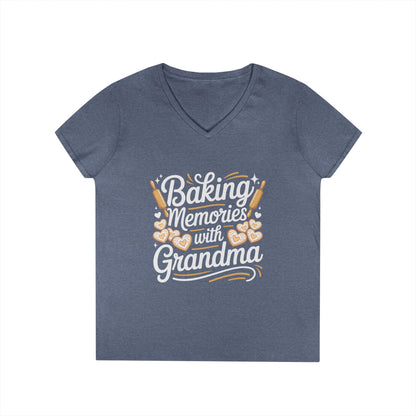 Baking Memories with Grandma V-Neck T-Shirt Sweet Family Love Tee | TEEZOCA 