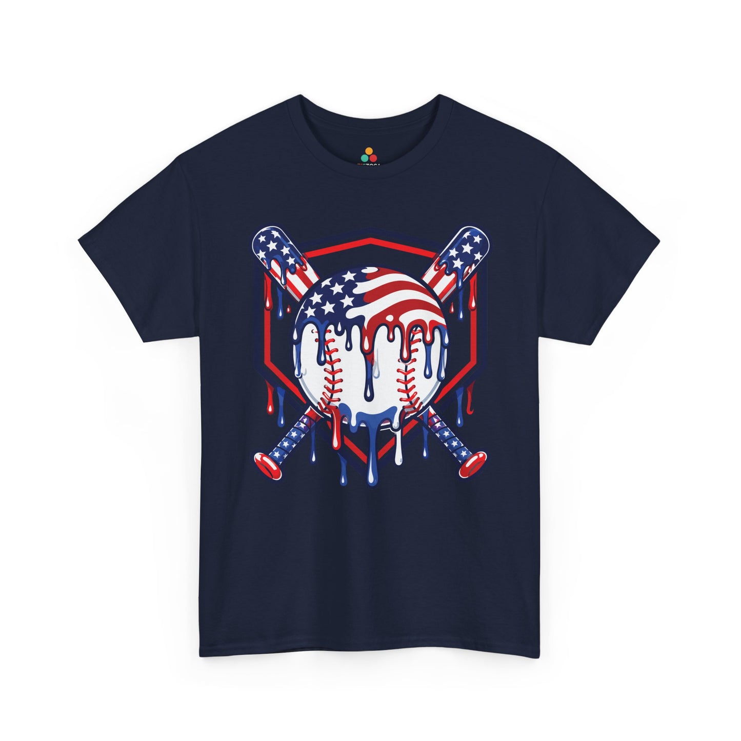 Baseball Shirt American Flag 4th of July Sports T-shirt Gift | Baseball Shirt by TEEZOCA with patriotic baseball artwork, flag colors, crossed bats, and 4th of July sports style.
