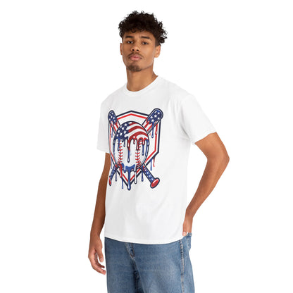 Baseball Shirt by TEEZOCA with patriotic baseball artwork, flag colors, crossed bats, and 4th of July sports style.

