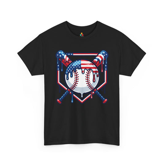 Baseball Tee American Flag 4th of July Classic Sports T-shirt Gift | TEEZOCA 