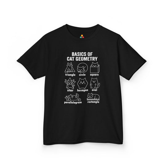 Basics of Cat Geometry Kids Black T-Shirt – Funny Math Cat Tee for Students Teachers | TEEZOCA 