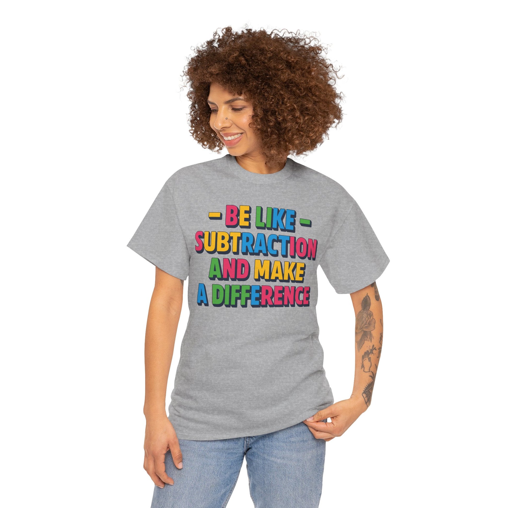 Be Like Subtraction And Make A Difference Back to School Unisex T-shirt | TEEZOCA inspirational math teacher design featured on Unisex T-shirt for teacher appreciation