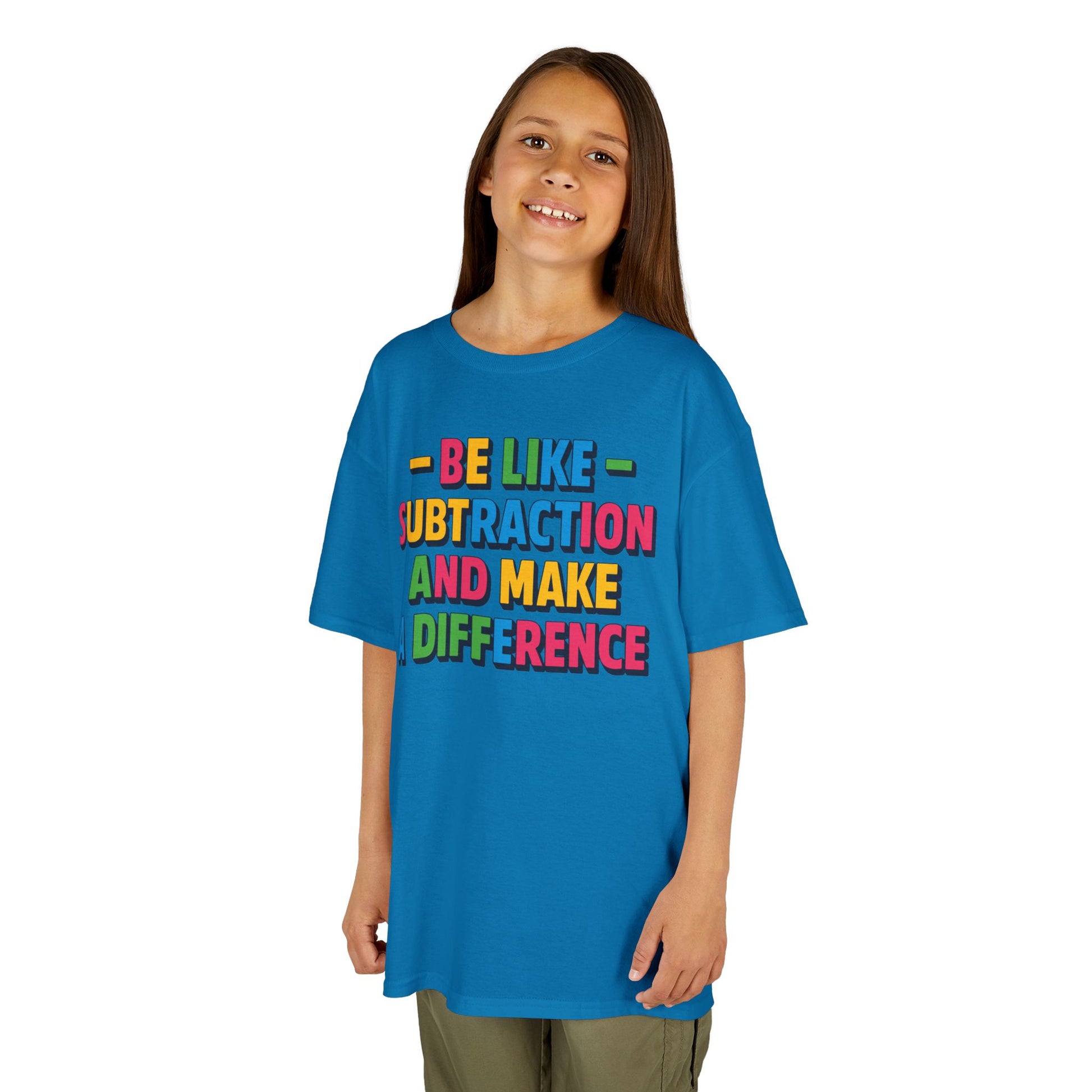 Be Like Subtraction And Make A Difference Kids T-shirt | TEEZOCA multicolor educational slogan Kids T-shirt design
