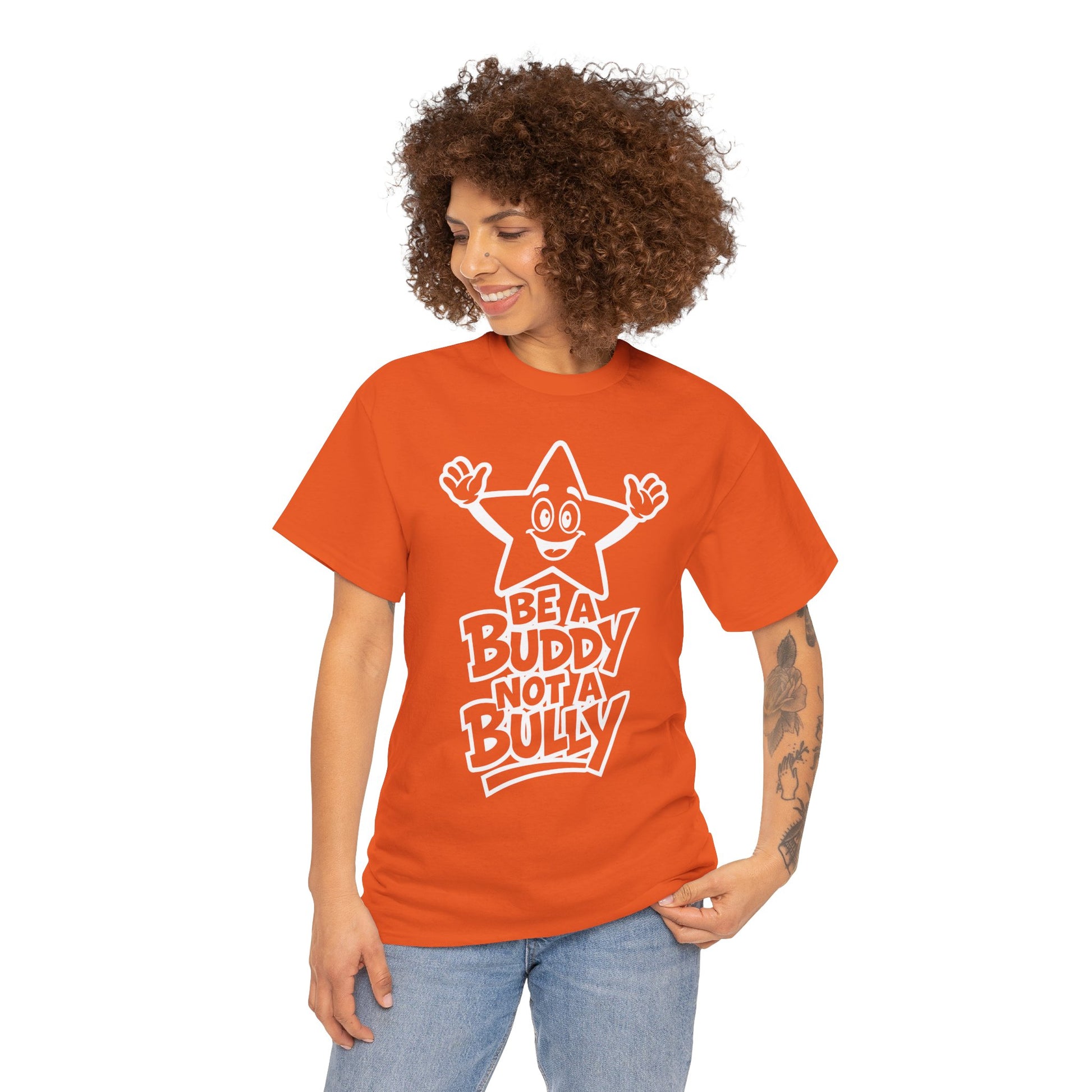 Be a Buddy Not a Bully Unity Day Anti-Bullying Message Unisex T-shirt | TEEZOCA friendly star be a buddy Unisex T-shirt design 1