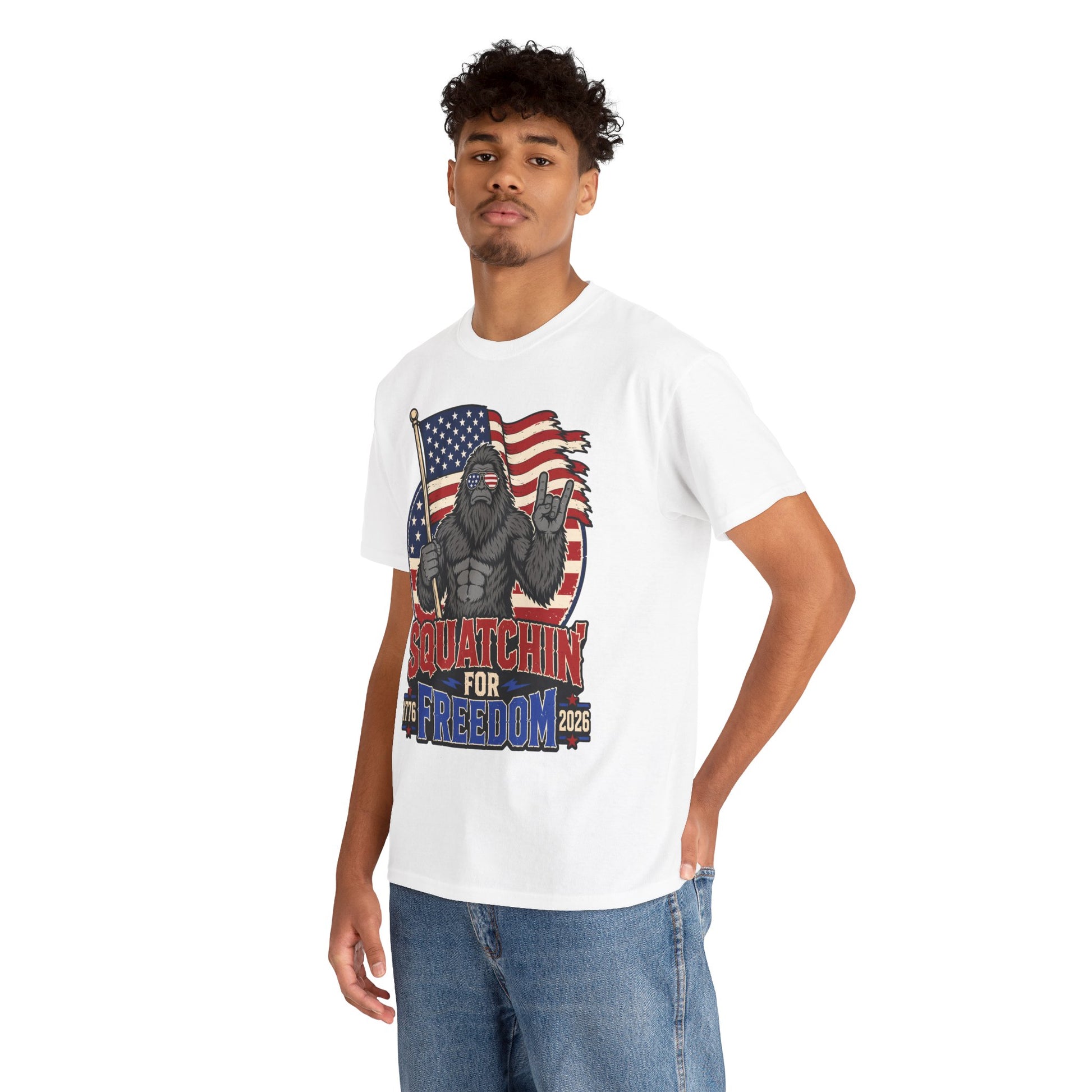 Bigfoot Shirt 4th of July T-shirt - TEEZOCA Squatchin Freedom
