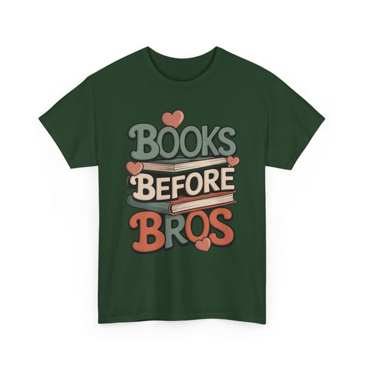 Books Before Bros Unisex T-shirt for Book Lovers | TEEZOCA Books Before Bros Unisex T-shirt with stacked book design