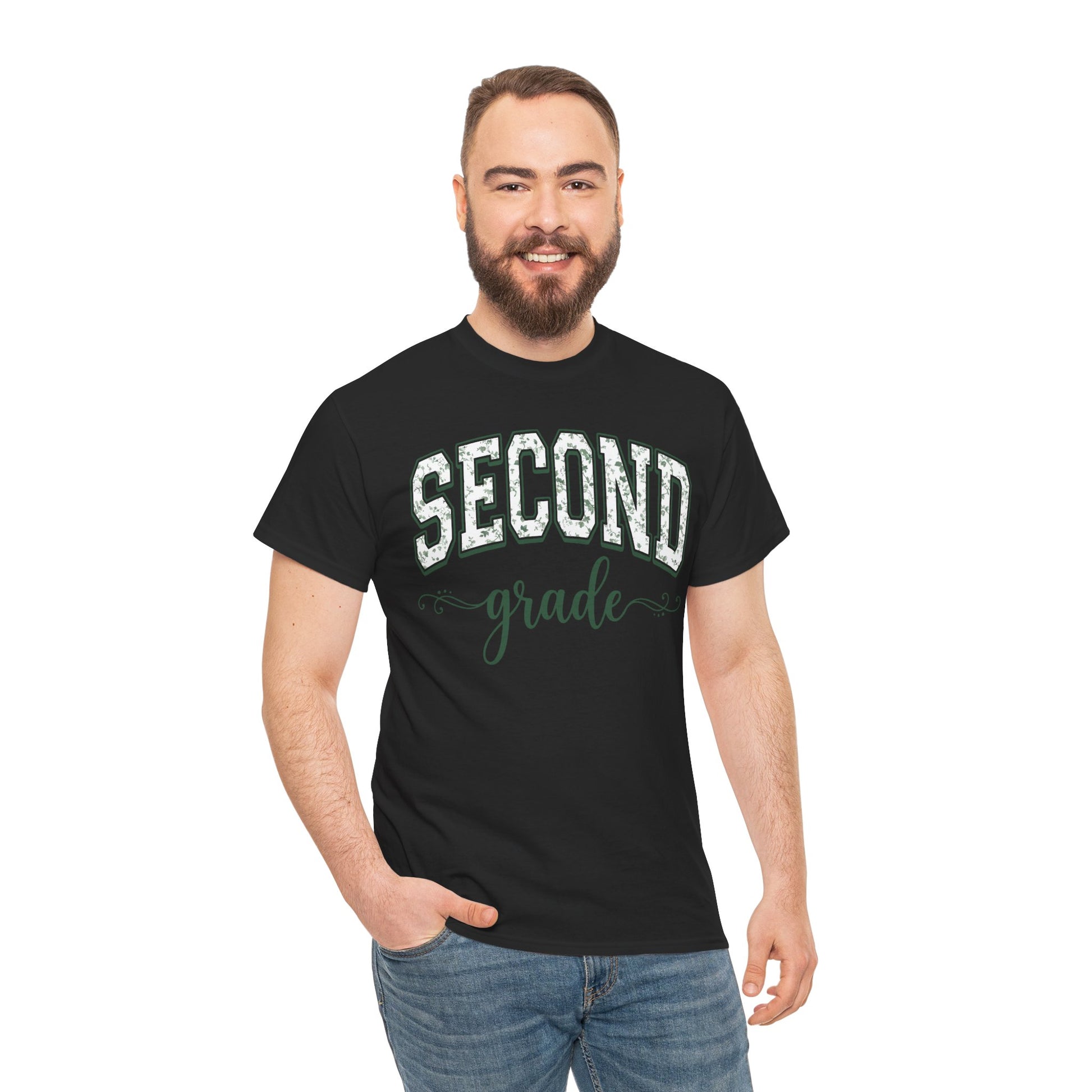 Botanical second grade teacher shirt by TEEZOCA with hand-lettered script and a soft eucalyptus-green palette.

