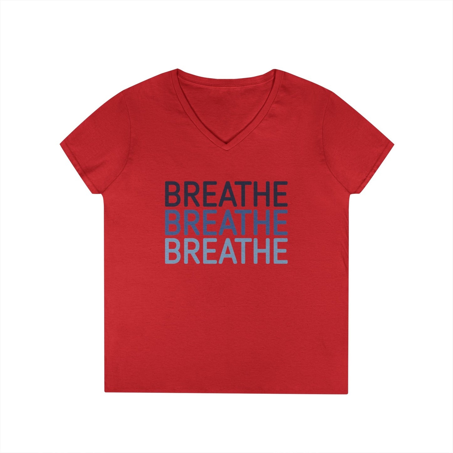 Breathe Breathe Breathe Mindfulness Message V-Neck T-Shirt | TEEZOCA 