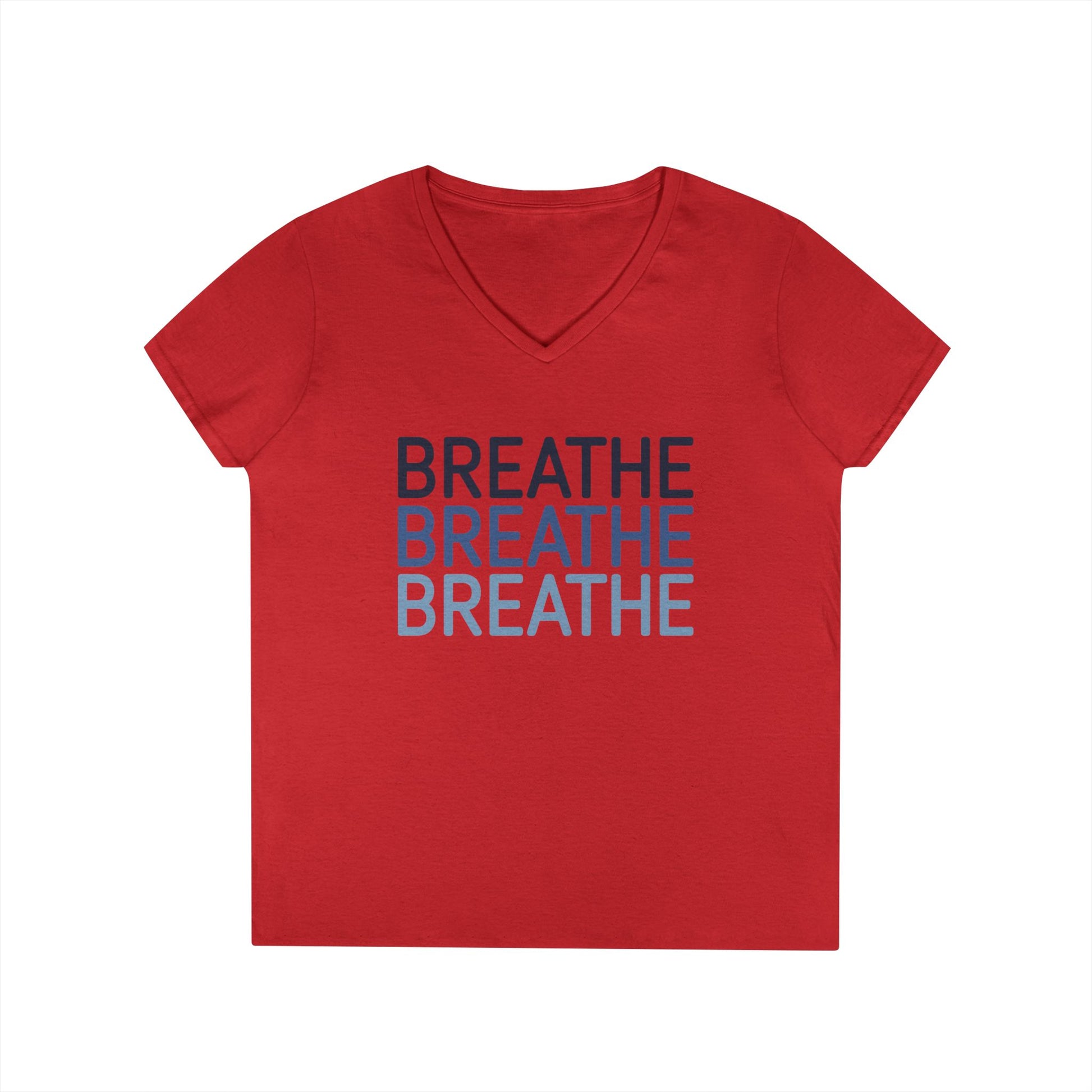 Breathe Breathe Breathe Mindfulness Message V-Neck T-Shirt | TEEZOCA 