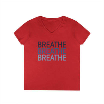 Breathe Breathe Breathe Mindfulness Message V-Neck T-Shirt | TEEZOCA 