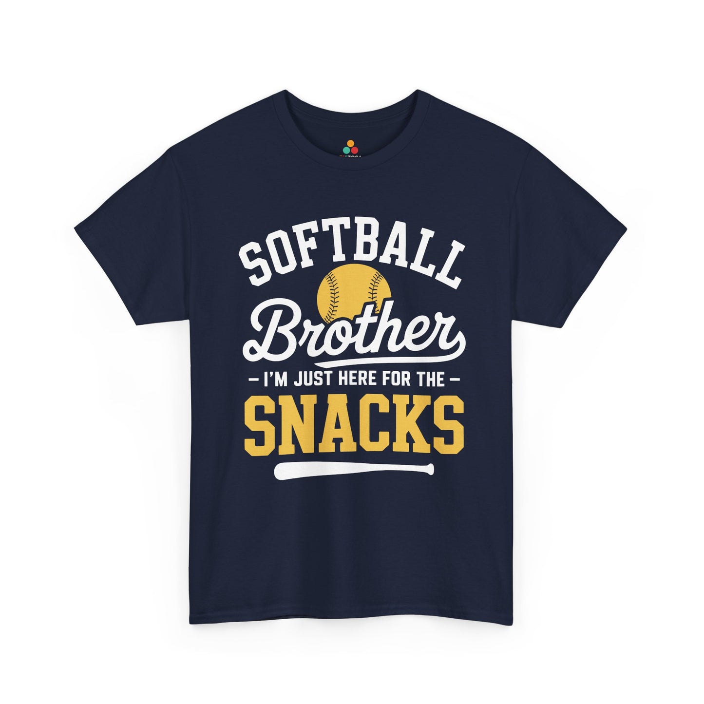 Brother baseball shirt design from TEEZOCA featuring I’m Just Here For The Snacks sports sibling message.
