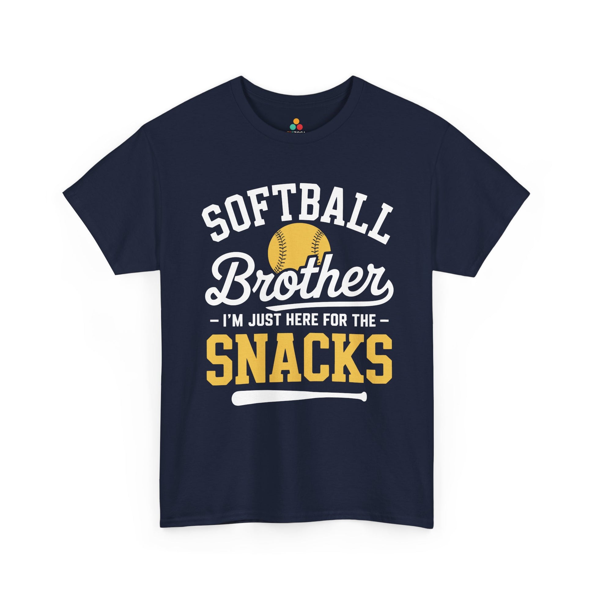 Brother baseball shirt design from TEEZOCA featuring I’m Just Here For The Snacks sports sibling message.
