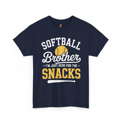 Brother baseball shirt design from TEEZOCA featuring I’m Just Here For The Snacks sports sibling message.
