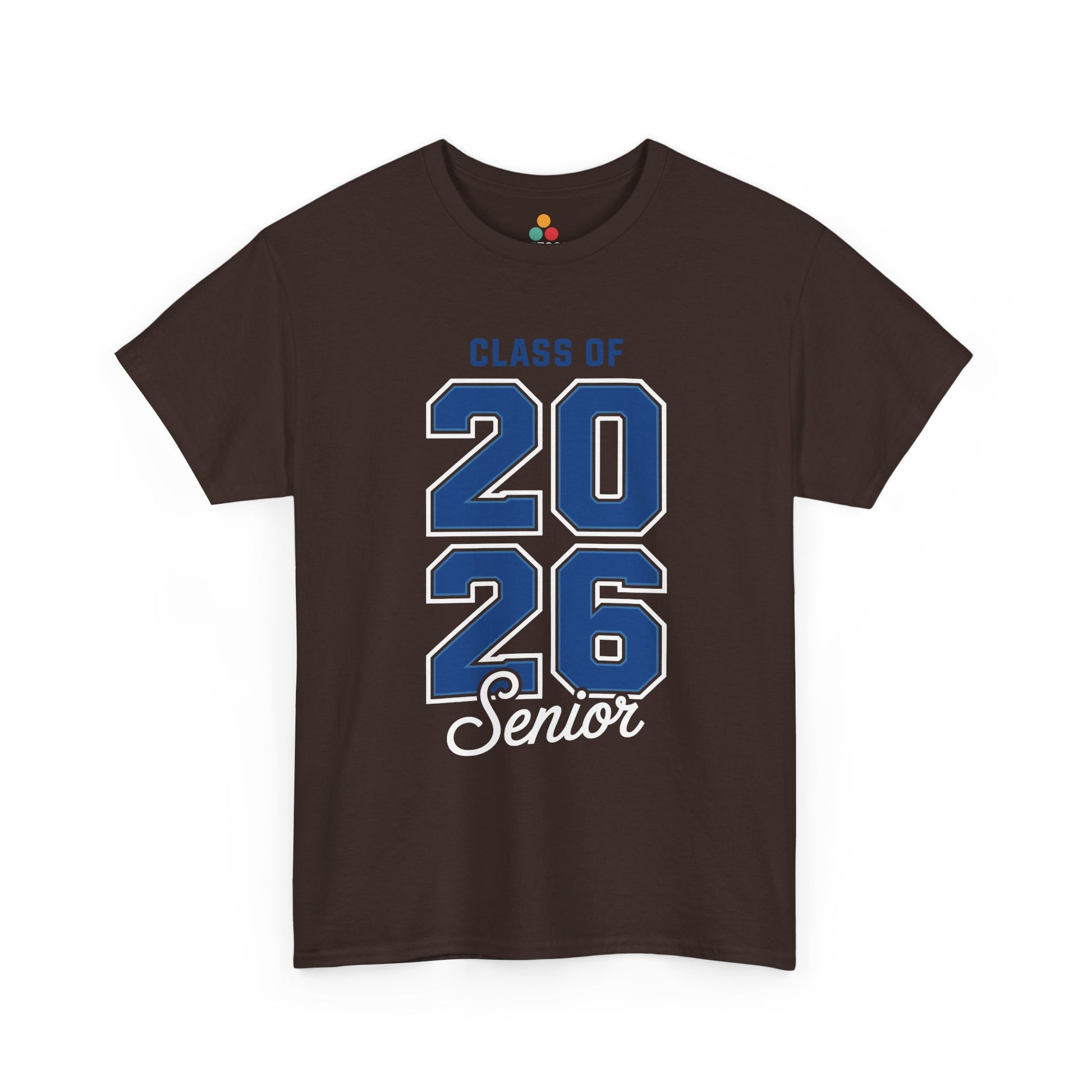 Brown TEEZOCA Class of 2026 Senior graphic t‑shirt displayed flat.