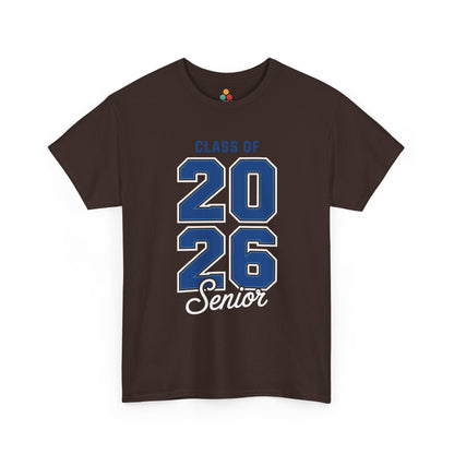 Brown TEEZOCA Class of 2026 Senior graphic t‑shirt displayed flat.