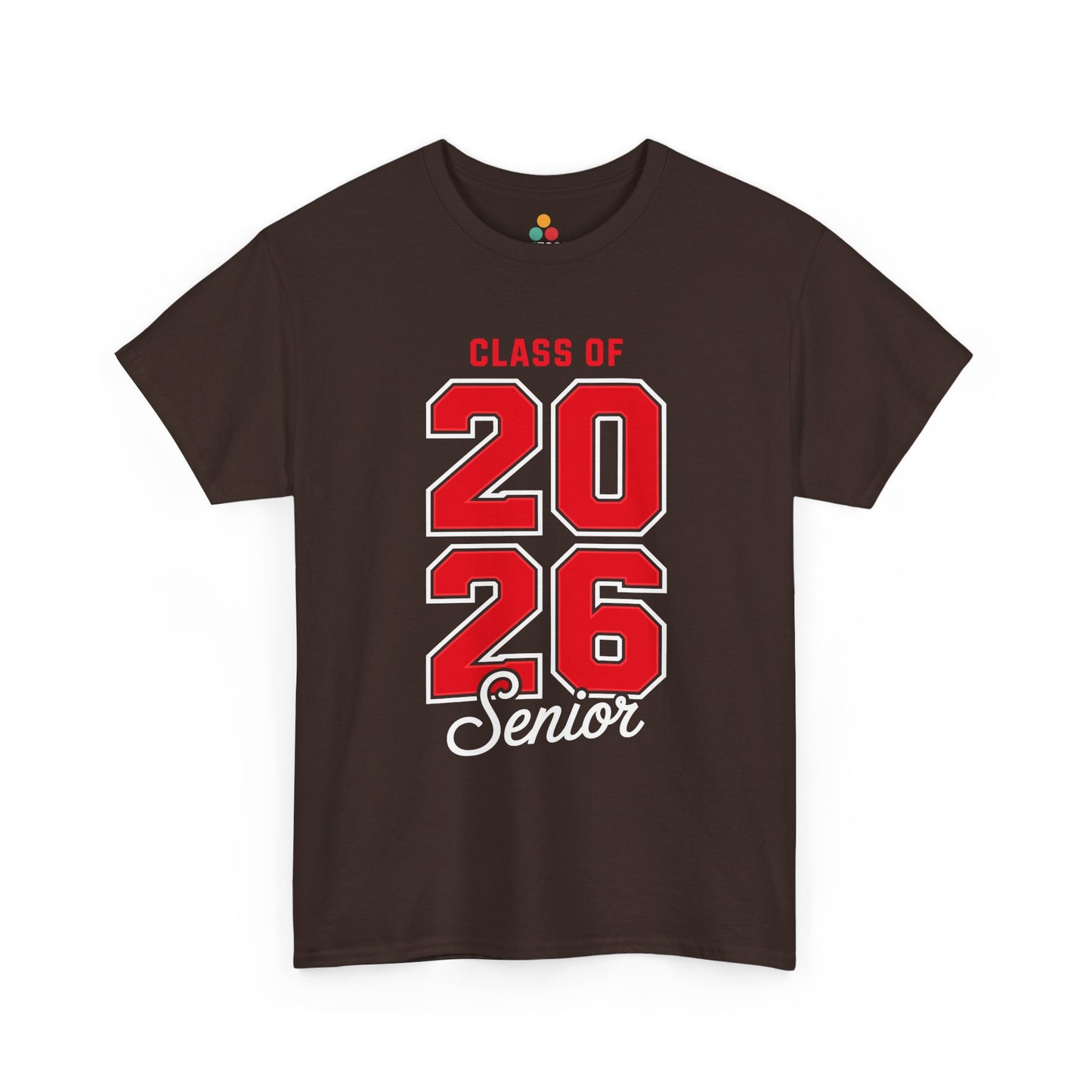 Brown TEEZOCA Class of 2026 Senior graphic t‑shirt displayed flat.