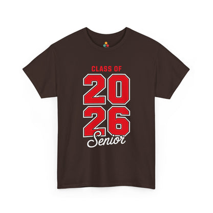 Brown TEEZOCA Class of 2026 Senior graphic t‑shirt displayed flat.